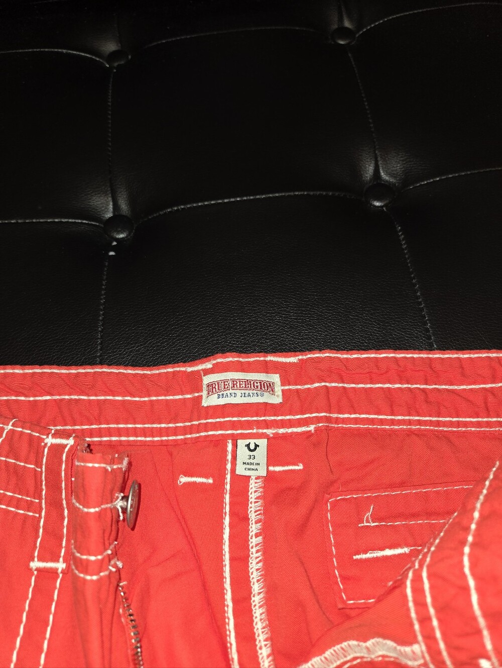 True Religion Red Cargo Pants with Contrast Stitching - Picture 6 of 10